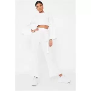 Image of I Saw It First Ivory Ribbed Flare Sleeve Loungewear Set - White
