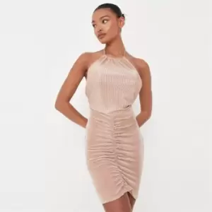 Image of Missguided Halterneck Mini Dress - Neutral