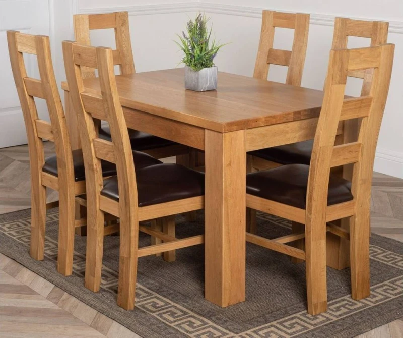 Image of Thats Furniture Dakot 127 x 82cm Oak Small Dining Table & 6 Yale Chairs in Brown Size: 127 x 82cm Brown Unisex 127 x 82 cm