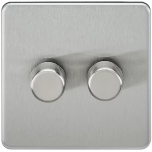 Image of KnightsBridge 60-400W 2G 2 Way Screwless Brushed Chrome 230V Electric Dimmer Switch