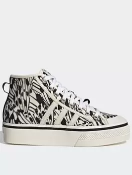 Image of adidas Originals Nizza Platform Mid Shoes - White/Black, Size 3.5, Women