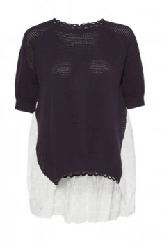 Image of French Connection Celia Scallop Trim Crochet Top Blue