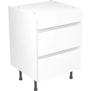 Image of Kitchen Kit Flatpack J-Pull Kitchen Cabinet Base 3 Drawer Unit Super Gloss 600mm in White MFC
