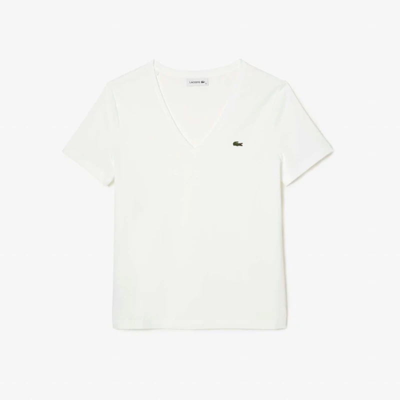 Image of Lacoste V-Neck Loose Fit Cotton T-Shirt - White White 8