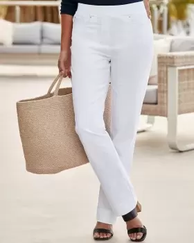 Image of Cotton Traders Womens Premium Pull-On Straight-Leg Twill Trousers in White
