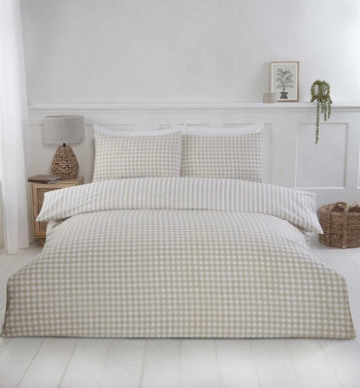 Image of Rapport Gingham Natural Duvet Cover Set Single Bedding Set