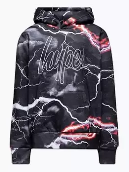 Image of Hype Boys Black Smokey Storm Outline Script Hood, Black, Size 9-10 Years