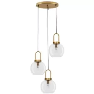 Image of Merano - Kansas 3 Light Cluster Pendant Ceiling Light Clear Glass Black Cord Brass Gold Metal LED E27