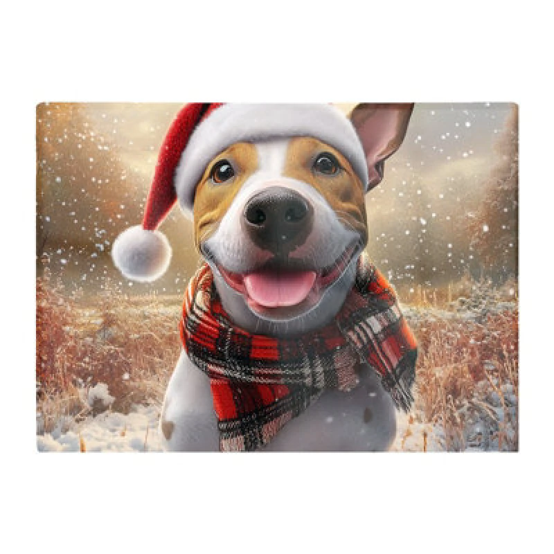 Image of Warren Reed Designer Snowy Christmas English Bull Terrier Dog Glass Chopping Board