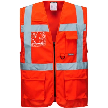 Image of Portwest - S476 Red Sz M Hi-Vis Vest Berlin Executive Pockets Reflective