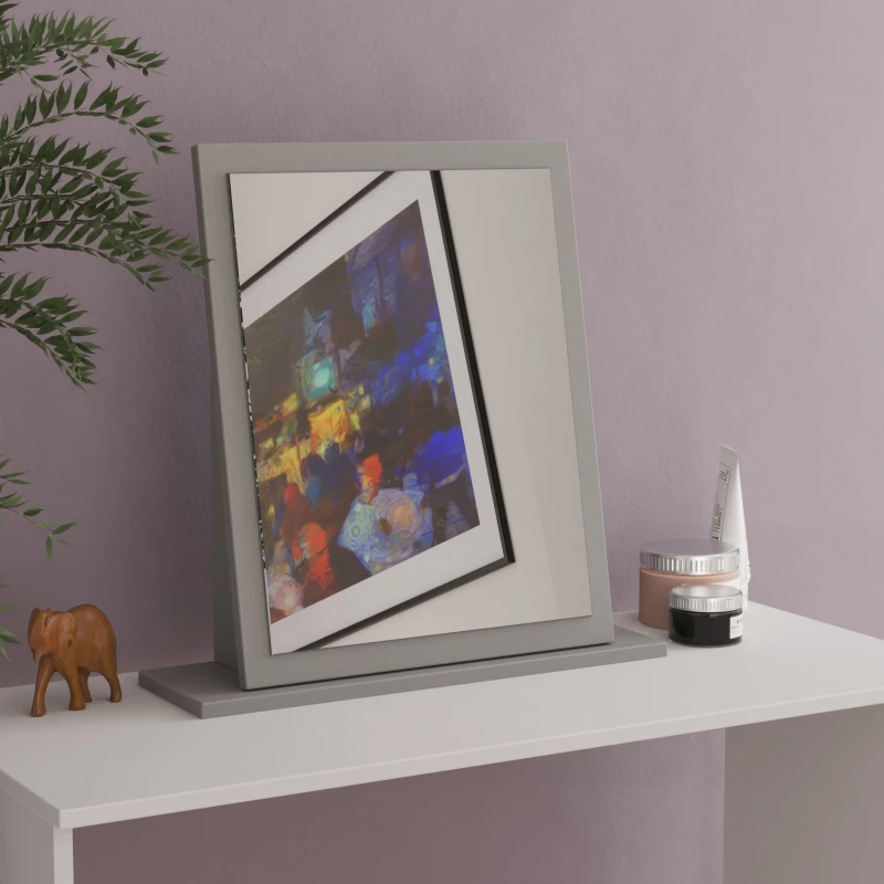 Image of Linear Grey Rectangular Freestanding Framed Mirror, (H)50.5Cm (W)48Cm