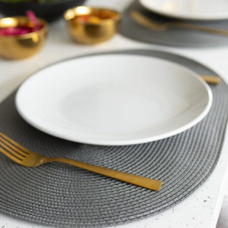 Image of Wipe Clean Woven Oval Placemats Steel Grey Set Of 4 29Cm X 44Cm