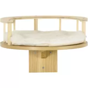 Image of PawHut Cat Shelf Wall Mounted Cat Tree with Cushion, Guardrails 34 x 34 x 10.5cm - Beige