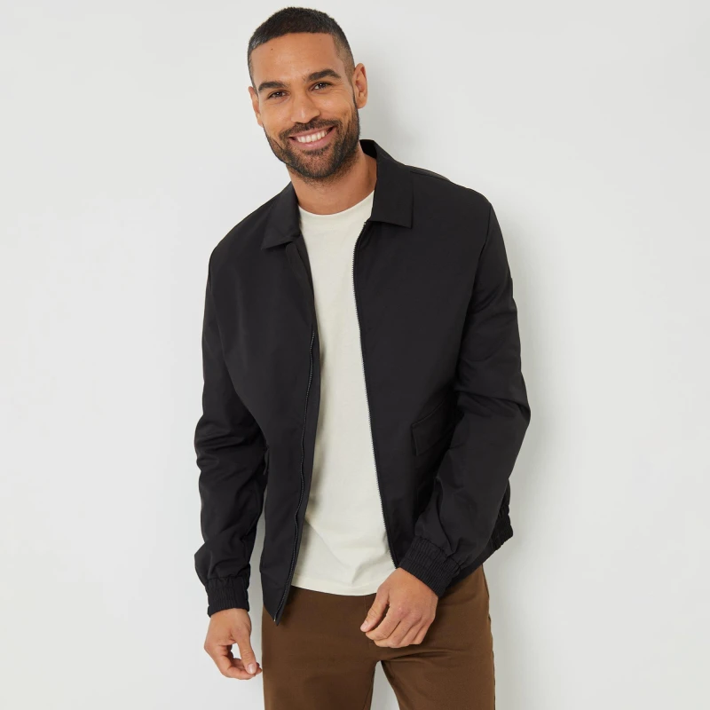 Image of Threadbare 'Sonton' Patch Pocket Collared Zip-Through Jacket Black