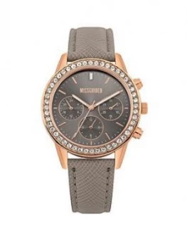 Image of Missguided Missguided Mink Saffiano Strap With Rose Gold Case And Stone Set Bezel With Mink Look Multi Dial