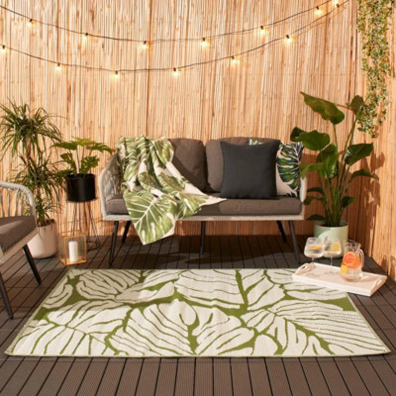 Image of OHS OHS Palm Garden Outdoor Rug Large Waterproof Non Slip Area Reversible Mat in Green Size: 120cm x 170cm Green 120cm x 170cm Unisex 5027434159635