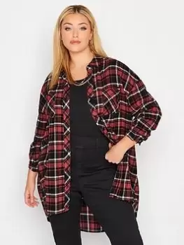 Image of Yours Brushed Oversized Boyfriend Check Shirt - Multi, Orange, Size 20, Women