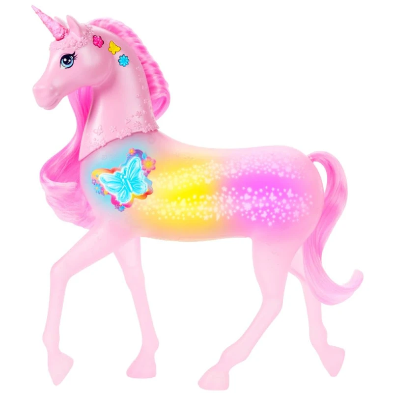 Image of Barbie Sparkle Lights Toy Unicorn with 20 Interactive Combos of Lights Sounds & Music Press Buttons & Pet Head to Play JCP78
