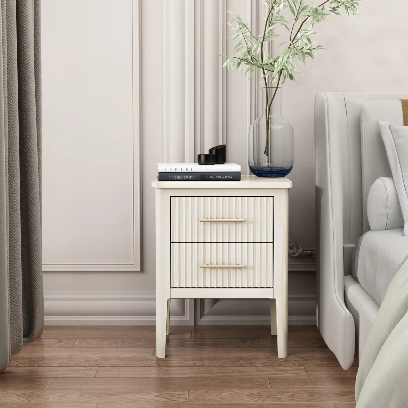 Image of Cabinet Bits Palau 2 Drawer Bedside Table in White White Unisex