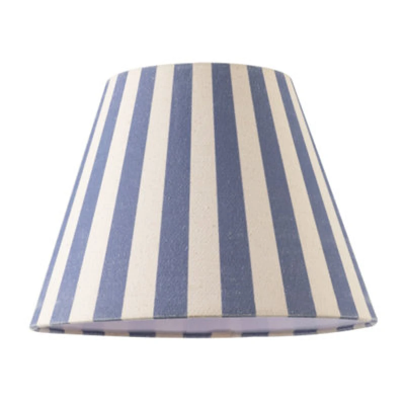 Image of Happy Homewares Amparo Blue And Oatmeal Linen Striped Coolie Shade With Cotton Inner