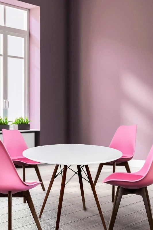 Image of Fusion Living Soho Medium White Circular Dining Table with Walnut Wood Legs White