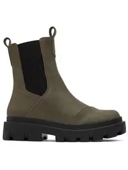 Image of TOMS Rowan Leather Chunky Chelsea Boots - Olive, Green, Size 5, Women