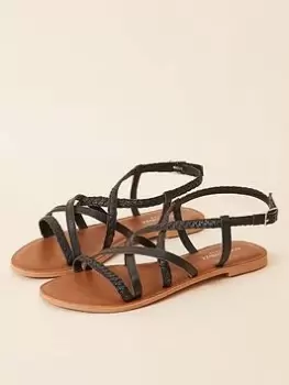 Image of Accessorize Plaited Strappy Sandals - Black, Size 38, Women