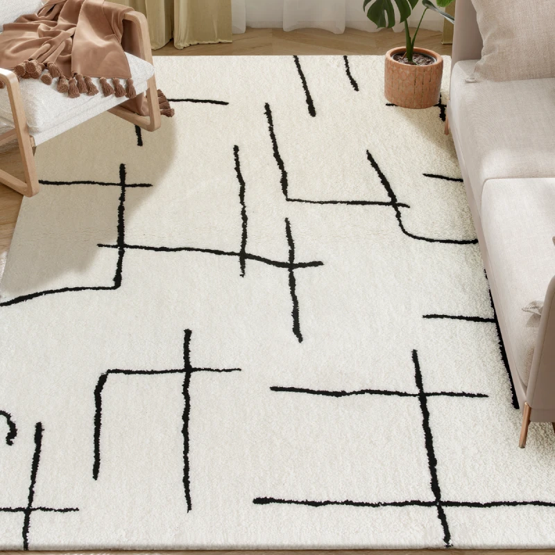 Image of HOMCOM HOMCOM Area Rug 120 x 170 cm, High Pile Modern Fluffy Rug for Living Room in Cream Size: 170cm x 120cm Cream 170cm x 120cm Unisex 50636038253