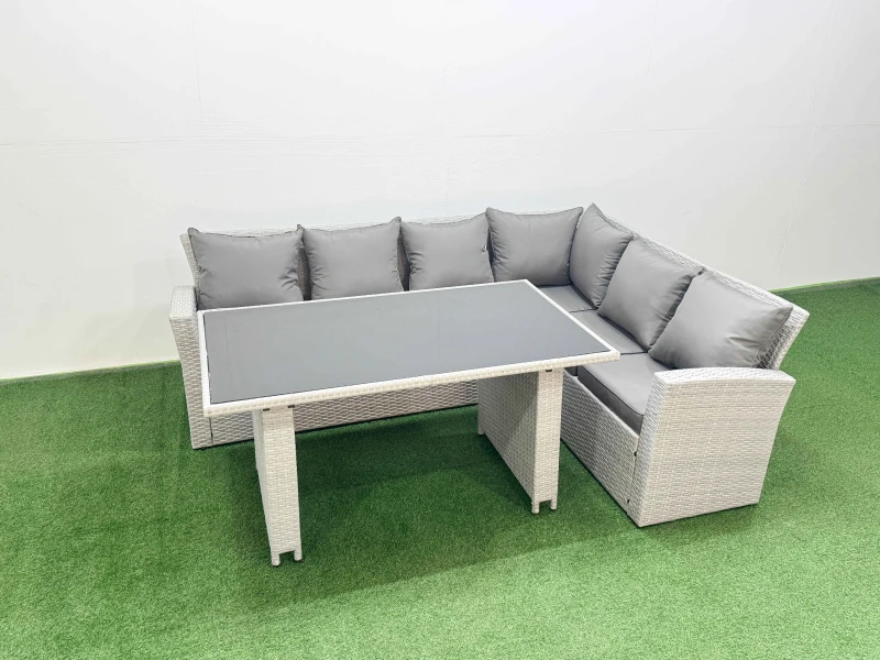 Image of Fimous Outdoor Garden Furniture Sets 6 Seater Wicker Rattan Corner Sofa Sets in Light Grey Light Grey Unisex