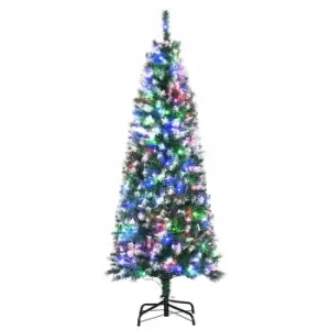 Image of Pre-Lit Slim Snow Tipped Artificial Christmas Tree with Multi-Coloured LED Lights 5ft, Green