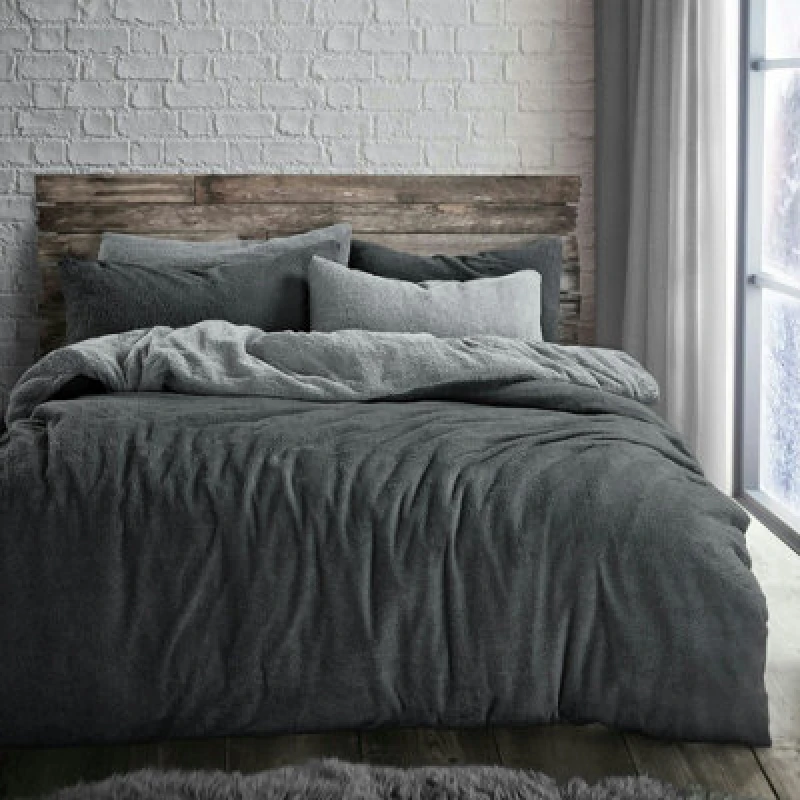 Image of Velosso Teddy Fleece Duvet Cover & Pillowcase Set In Plush & Cosy Bedroom Decor, Durable Bed Linen, Machine Washable - French Blue