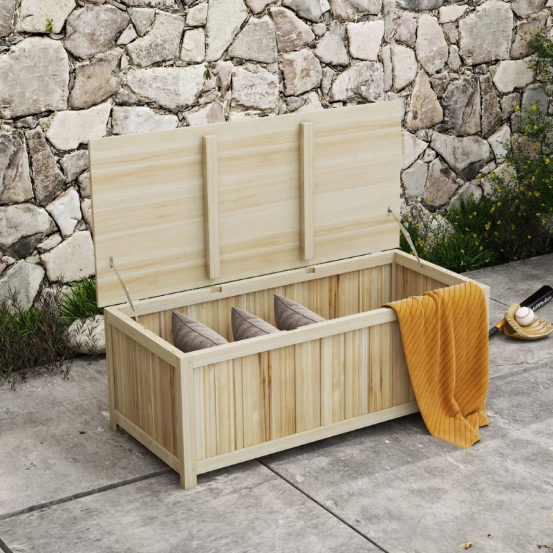 Image of OUTSUNNY 172 Litre Outdoor Storage Box, Wooden terrace Box, Natural Natural Unisex