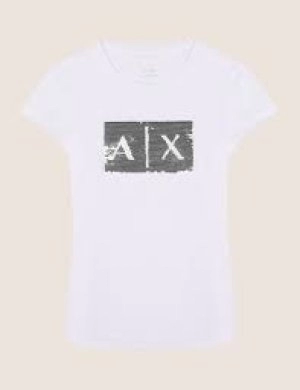 Image of Armani Exchange Sequin Logo T-Shirt White Size S Women