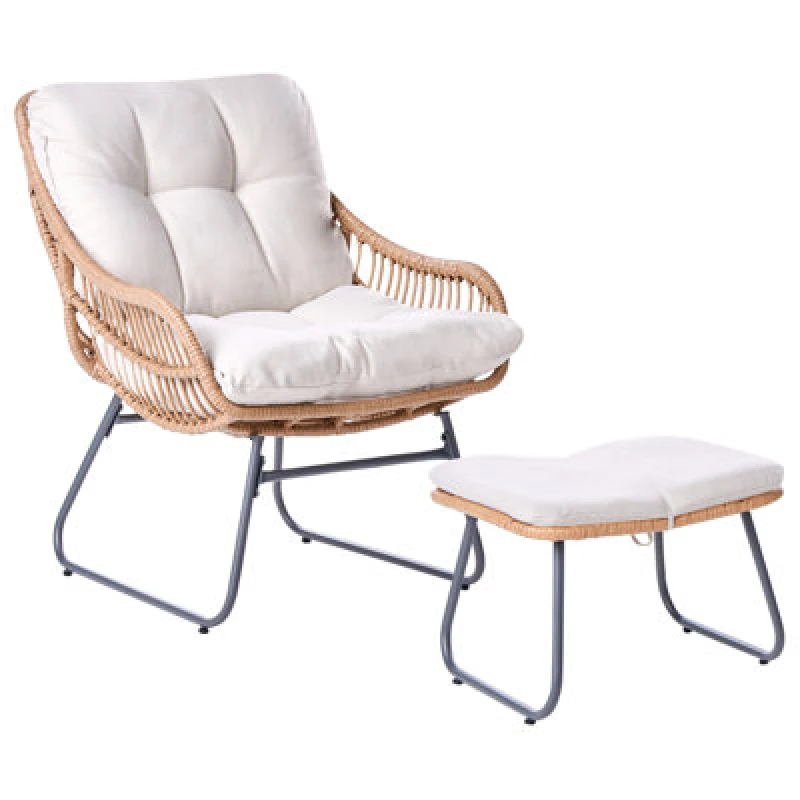 Image of Beliani Garden Chair Mestre With Footstool Pe Rattan Light Beige