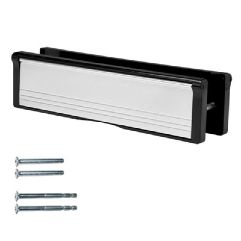 Image of Keypak 10" (27Cm) Door Letterbox - Fits 20-40mm Doors, Telescopic Sleeved Letter Box, Black/polished Silver