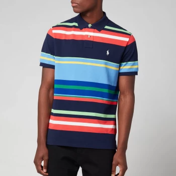 Image of Polo Ralph Lauren Mens Custom Slim Fit Striped Polo Shirt - Newport Navy Multi - M