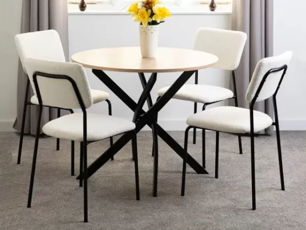 Image of Seconique Sheldon Sonoma Oak Dining Table and 4 Ivory Boucle Fabric Chairs