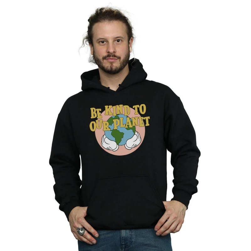 Image of Disney Men Mickey Mouse Be Kind To Our Planet Hoodie in Black Size: Small Black S Male 5059114012442