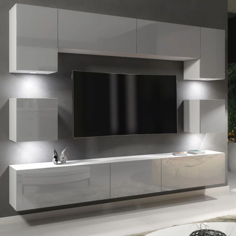 Image of Creative Furniture Creative Furniture Panorama Wall TV Unit - A Sleek and Modern Wall Cabinet with Gloss Doors and LED Lights in Grey Grey One Size Un