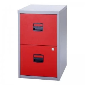 Image of Bisley A4 Personal Filing Cabinet 2 Drawer Lockable Grey and Red