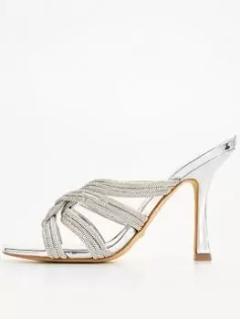 Image of Guess Sypress Diamante Detail Mule - Silver, Size 37, Women