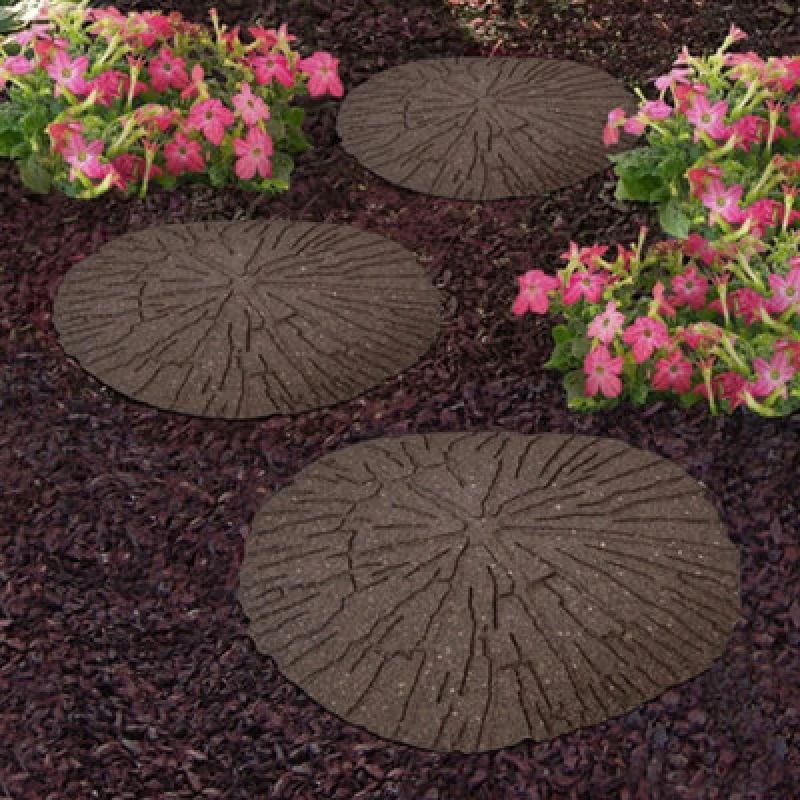 Image of Eco-Friendly Reversible Stepping Stones Cracked Log Effect Ornamental Recycled Rubber For Garden, Path & Patio (X4)