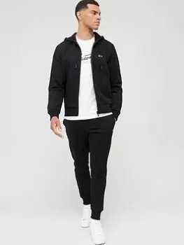 Image of Lacoste Zip Thru Jersey Tracksuit Set, Black, Size 4XL, Men