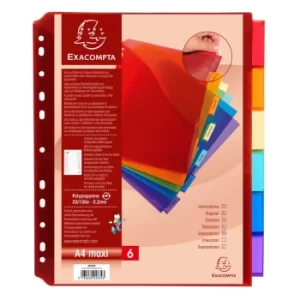 Image of Exacompta Dividers PP A4+, 6 Part, Assorted, Plain, Pack of 10