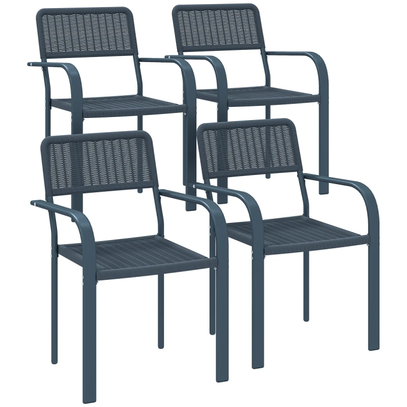Image of Outsunny Garden Chairs Set of 4, Stackable & Rattan Effect, Grey 84G-797V00CG