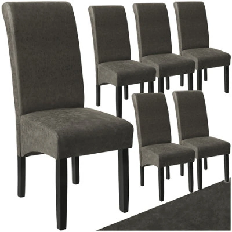 Image of Tectake Set Of 6 Dining Chair - Ergonomic Seat Shape, High Backrest, Padded, Faux Leather - Gray Marbled