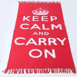 Image of Keep Calm And Carry On White Red Rug Hand Woven Base, 60 x 100cm - White & red - White & red - Homescapes