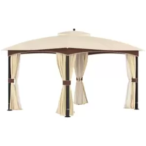 Image of Outsunny 4 x 3(m) Patio Gazebo, Garden Canopy Shelter with Double Tier Roof, Removable Netting and Curtains for Lawn, Poolside, Khaki