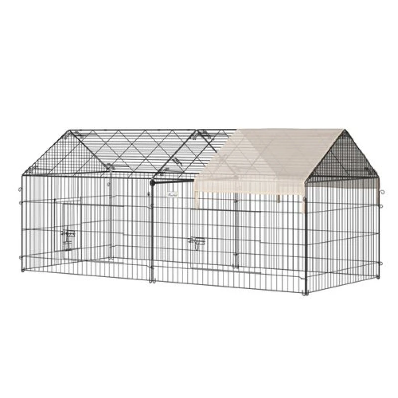 Image of PawHut Small Animal Cage w/ Cover, C&C Cage for Rabbit, Guinea Pig, Beige, Brown D51-077V01