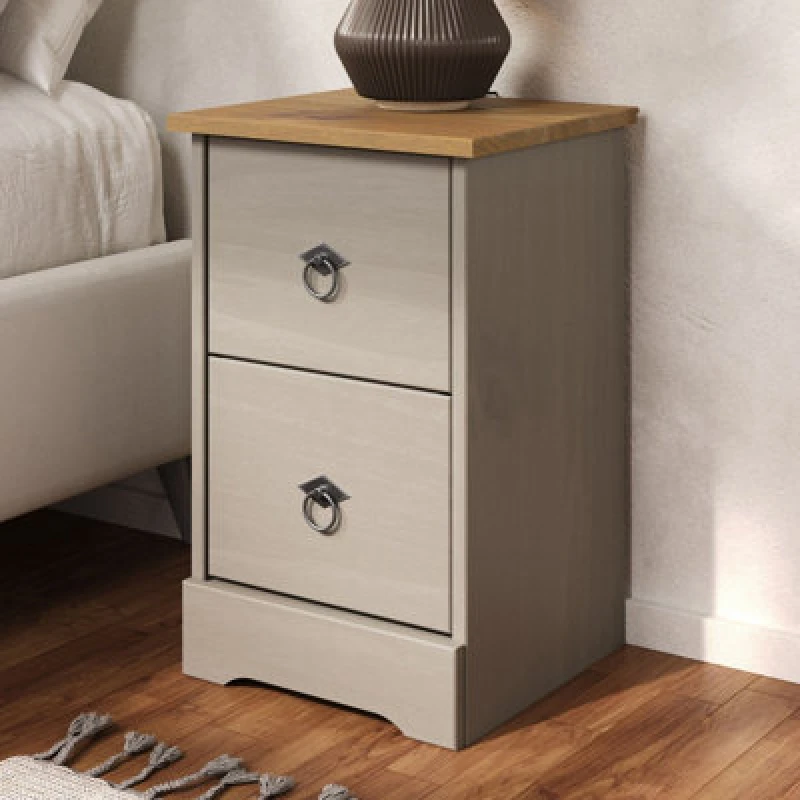 Image of Core Corona Compact Grey and Waxed Pine 2 Drawer Bedside Table